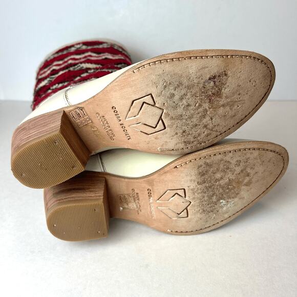 Cobra Society Handmade Alcazar Leather Wool Western Cowboy Boots Cream Red Sz 36 - Picture 11 of 12